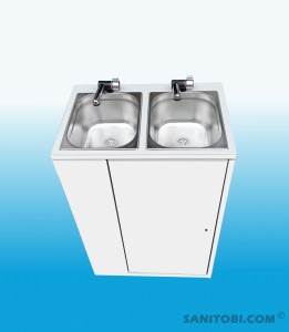 Mobiles Doppelfach-Doppelhahn-Waschbecken mit Durchlauferhitzer / UM22BGb